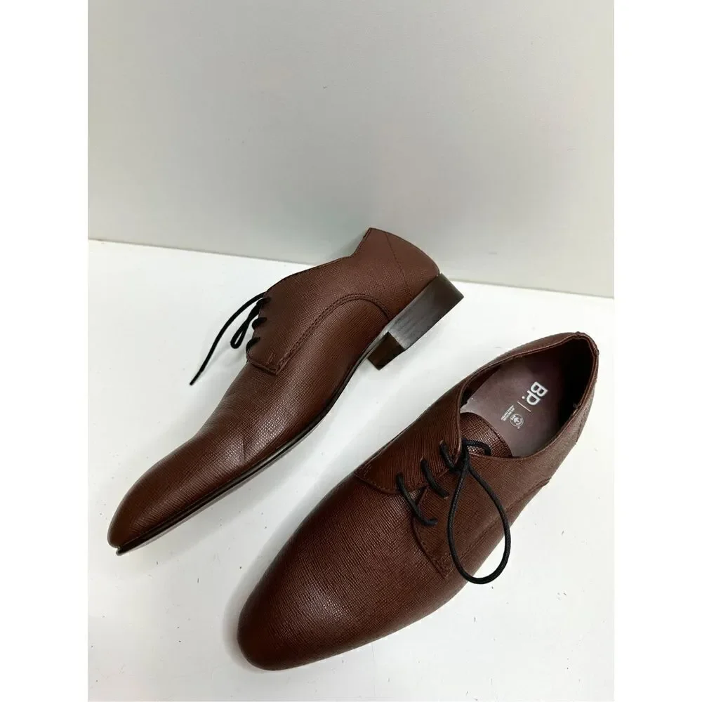 BP‎ Dress Shoes Mens Size 8.5 Brown Leather Derby Textured Plain Toe Shoes